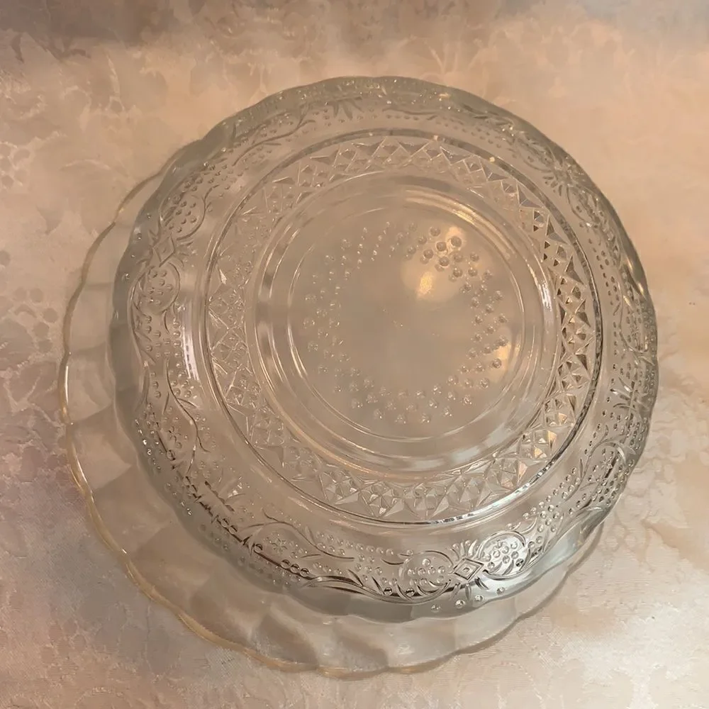 Glass Ware 9 Inch Glass Serving Bowl Ribbed Edges Textured Bottom Hand Wash Only